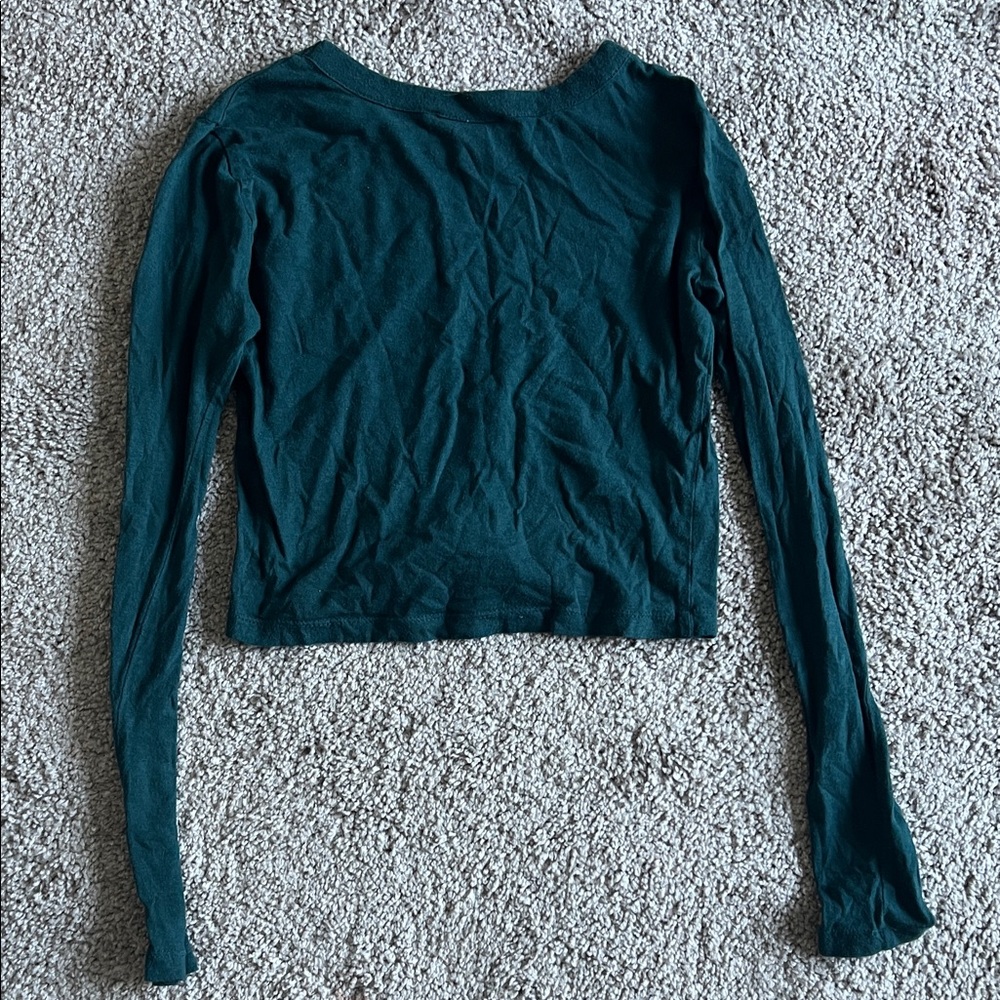 Forever 21 Dark Teal Long-Sleeve Cropped Top - Women - Picture 3 of 3